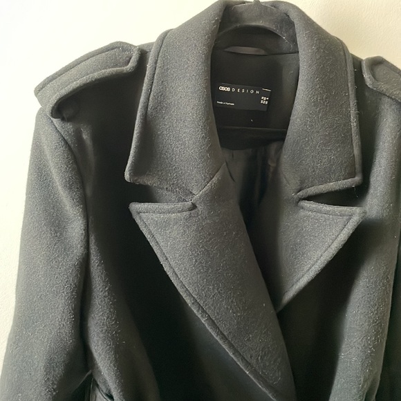 ASOS Design luxe belted coat in black sz 6 US - Picture 4 of 11